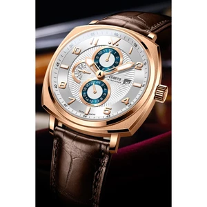 Đồng hồ nam chính hãng Lobinni LB16053G-D1 Kính chống xước,Chống nước 50m,Máy cơ ( Automatic),mặt vuông dây da nâu xịn