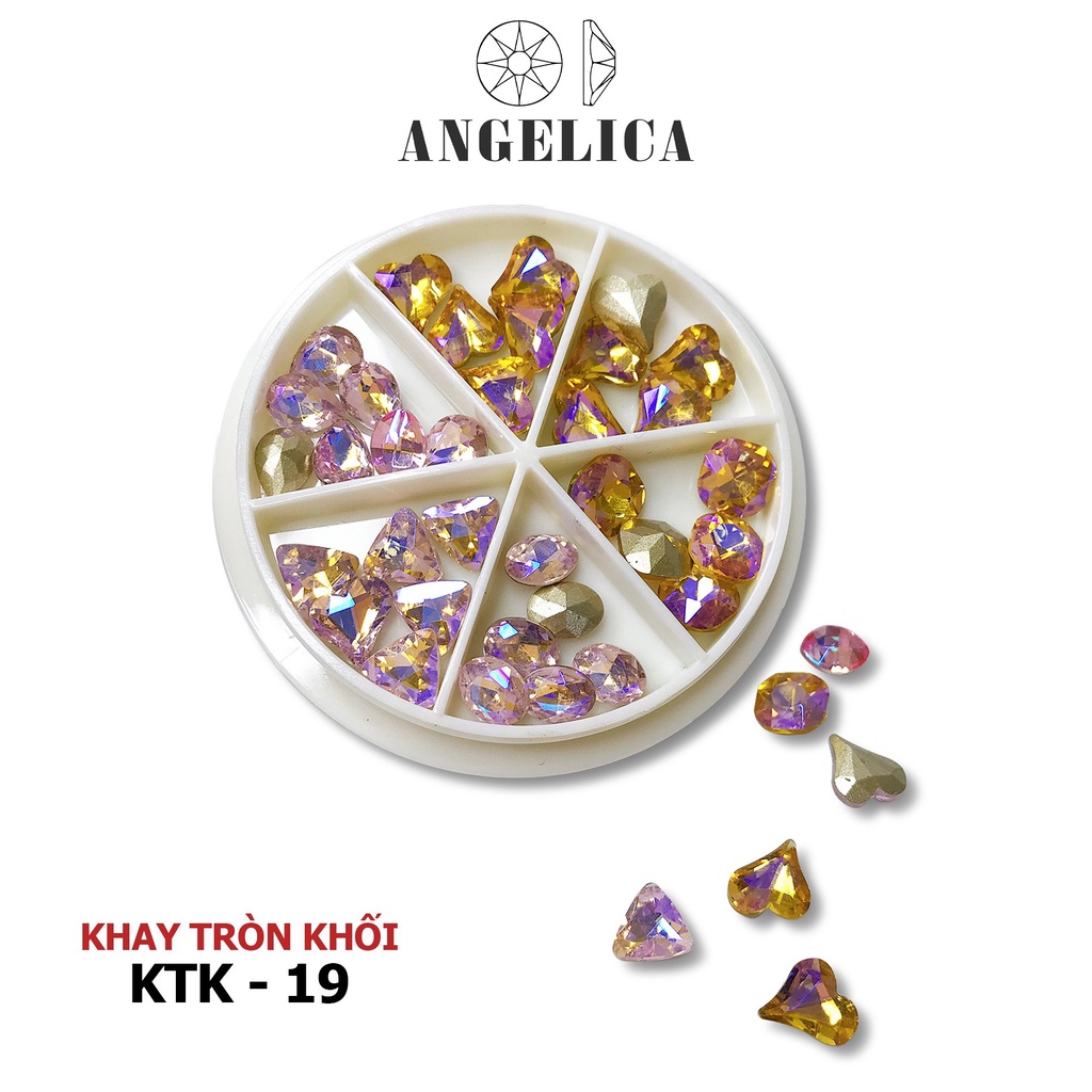 Đá Khối Nail Khay Tròn Mix Hình, Màu Trang Trí Móng ANGELICA KTK 36 Viên