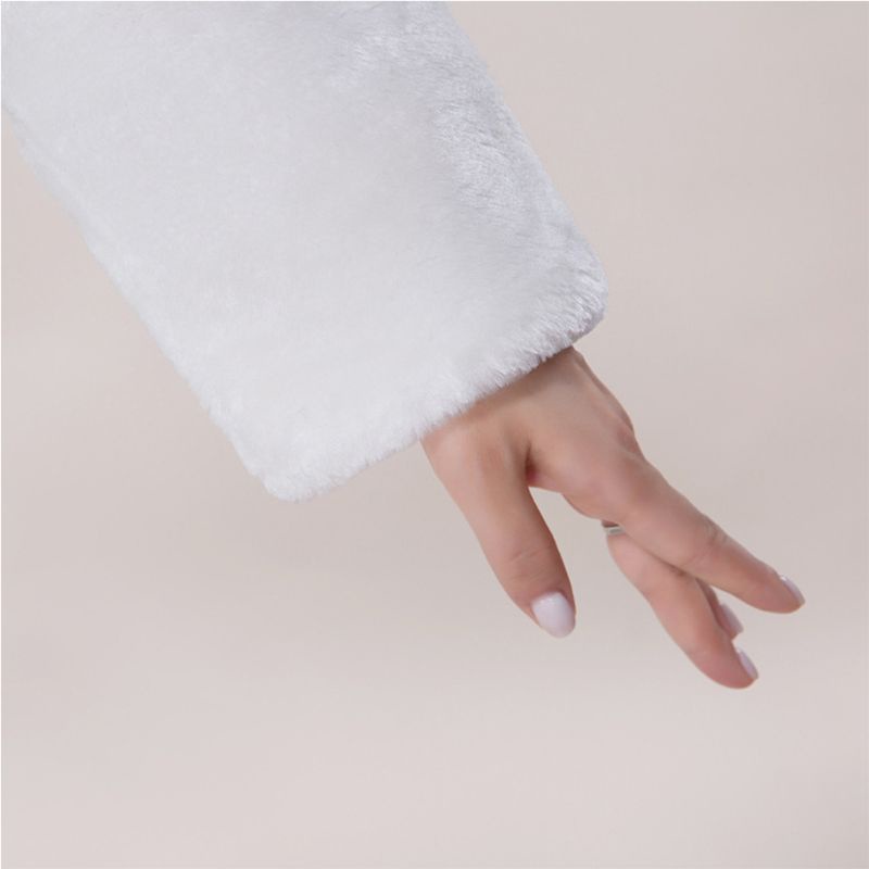 Dasbsug Nữ Lông Thú Giả Dài Tay Khăn Choàng Quấn Ve Áo Cổ Pompom Ren Lên Whi