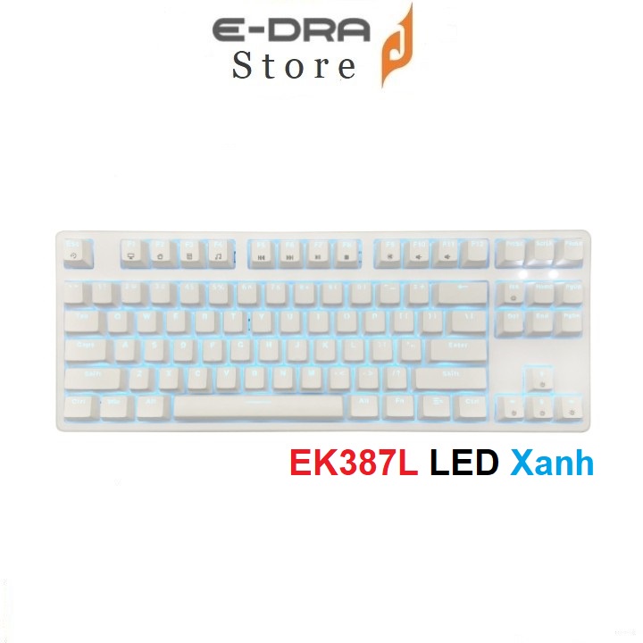 Bàn phím cơ Edra EK387L White Trắng - LED Xanh ( Blue , Brown , Red ...