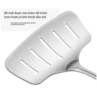 Xẻng chiên cá chất liệu inox 304 tay cầm bọc gỗ chống nóng, dùng lật cá- bít tết
