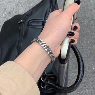 Vòng tay xích nam nữ trơn 9mm chuỗi lớn màu bạc, lắc tay unisex đơn giản chất liệu titan cao cấp