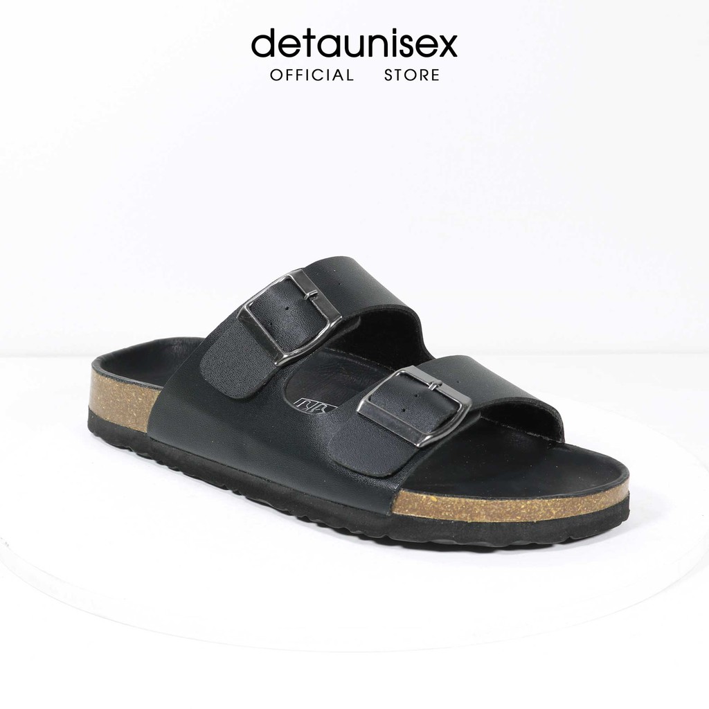 Ảnh Dép Birken đế trấu quai ngang 2 khóa nam nữ Detaunisex màu đen lót đen - DETA21F 1