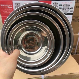Bộ thau rổ inox set 5 món, Chậu rổ nhà bếp-Onlycook (inox mờ)