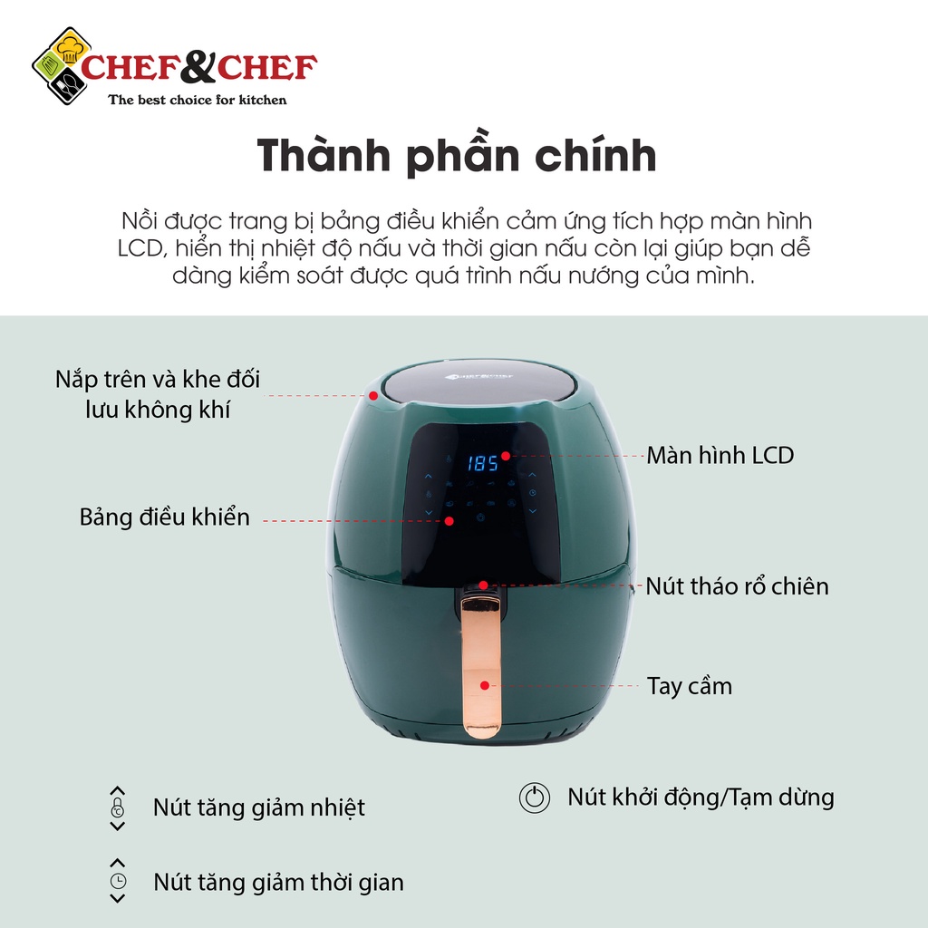 Ảnh Nồi Chiên Không Dầu Điện Tử CHEF&CHEF 6.5L YJ-702A – Hiện Đại, Dễ Dùng, Chiên Nướng Giòn Ngon 3