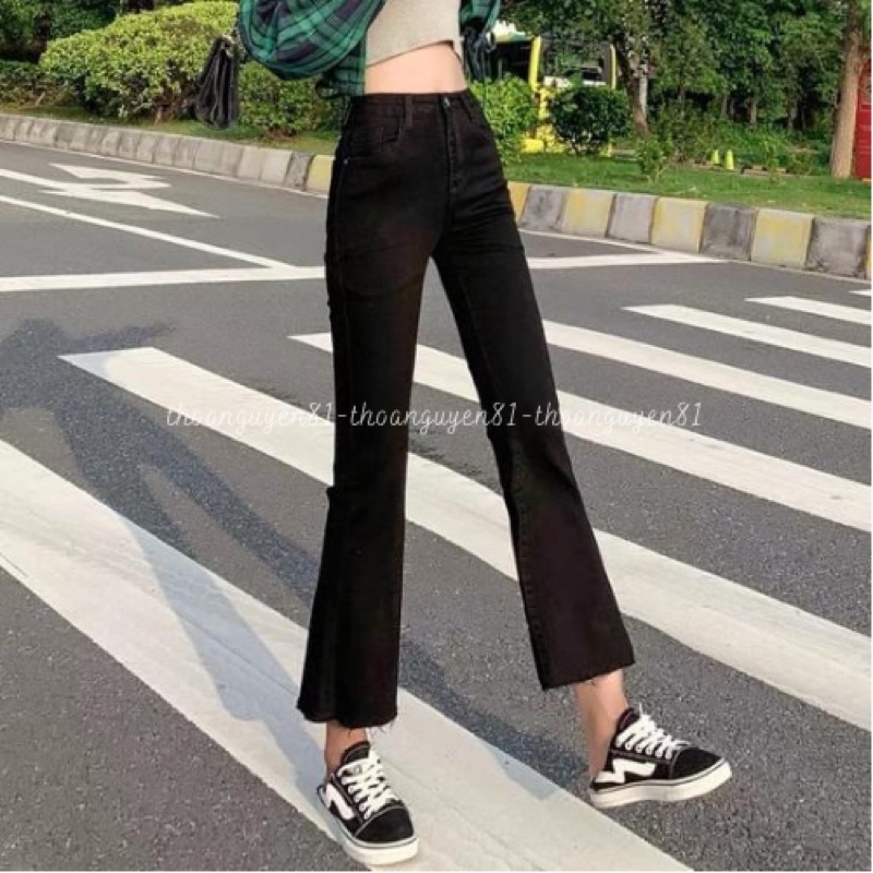 quần jeans bò ống loe màu đen cao cấp cho nữ