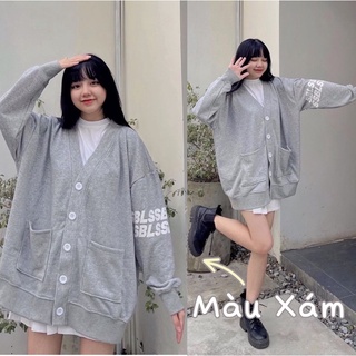 Áo Khoác Cardigan Xám Đen SBLS Nam Nữ Cúc Cài Dáng Rộng