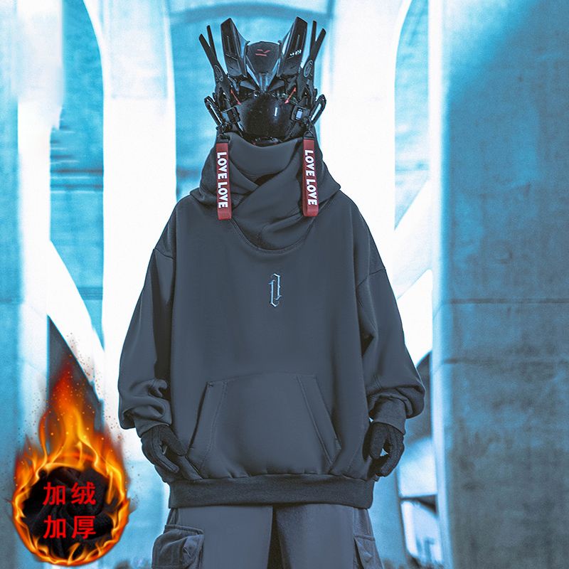 Áo Hoodie Cổ Cao Thêu Hình Phong Cách hip hop Thời Trang Thu Đông Cho Nam
