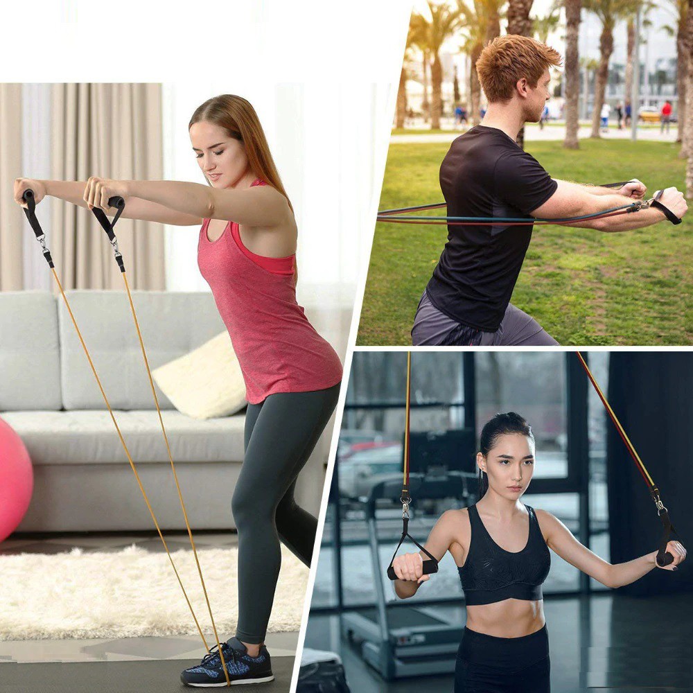 Dây tập kháng lực YOGA tập bụng co giãn, kéo cơ có tay cầm SPORTY theo cấp độ 10, 15, 20, 25, 30LBS