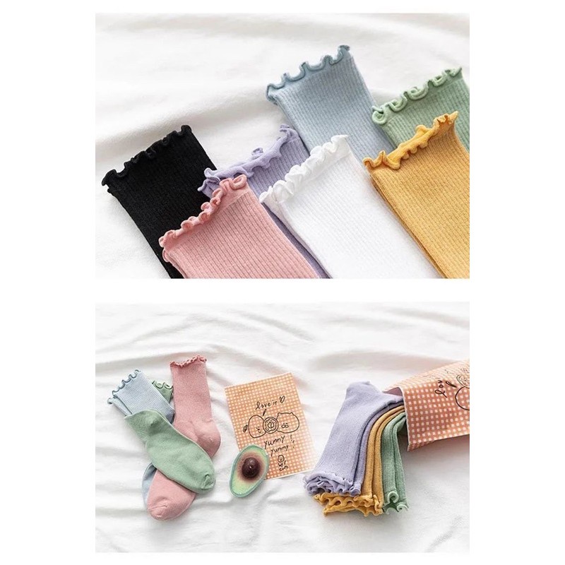 Tất cổ cao vớ bèo nhún thời trang HANASO phong cách Lolita Hottrend 2022 chất cotton Hàn siêu mềm T104