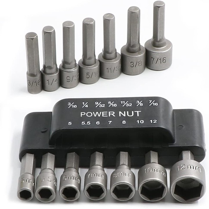 Bộ 14 đầu khẩu vặn ốc lục giác gắn máy khoan - đầu tuýp lục giác