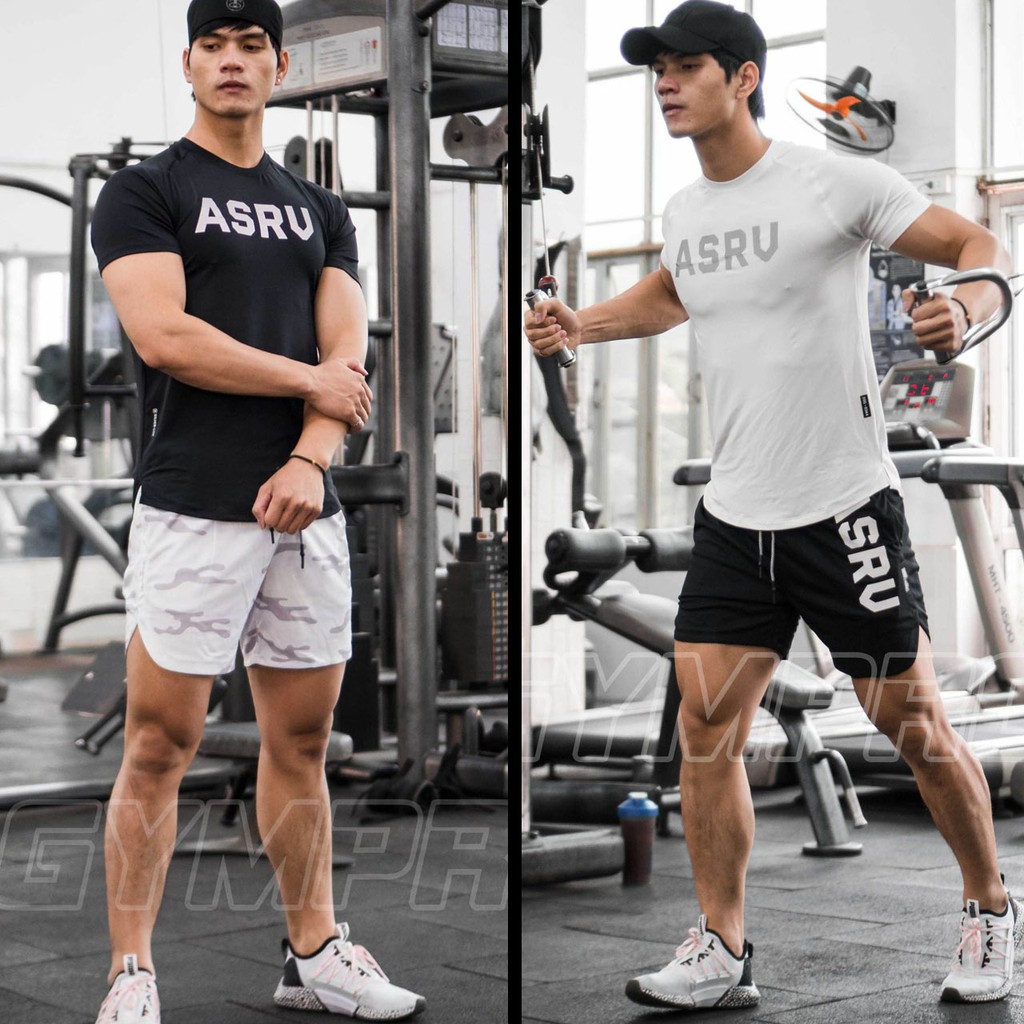 Bộ Đồ Tập Gym Nam ASRV Cộc Tay Thun Lạnh Co Giãn 4C Thấm Hút Mồ Hôi |  Shopee Việt Nam