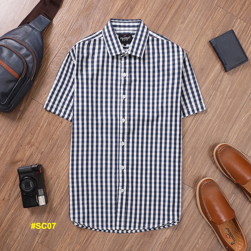 Áo Sơ mi Nam Ngắn Tay Caro Cao Cấp FUJIWA – SC. Chất Vải Oxford, Dày Mềm Mịn. Size: M, L, XL, XXL ( 50kg đến 83kg)