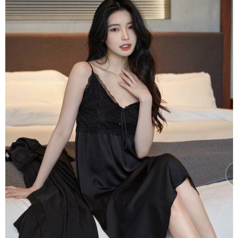 Sét váy ngủ có mút ngực kèm áo choàng sexy cao cấp Đầm mặc nhà gợi cảm quyến rũ