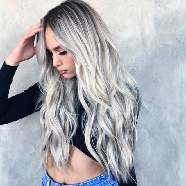 ⭐️ HÌNH THẬT⭐️ TÓC GIẢ BỘ C113 BẠCH KIM OMBER ĐEN