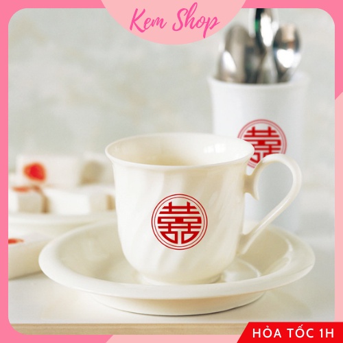 Decal chữ hỷ dán trầu cau, trái cây, tem dán chữ song hỷ trang trí đám cưới set 49 decal - Kem Shop K319