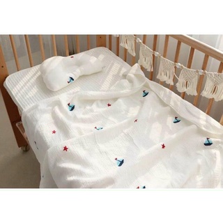 Chăn xô thêu Hàn Quốc 100*100, Chăn Xô 6 Lớp Hàn Quốc Thêu Hình Siêu Mềm Mịn
