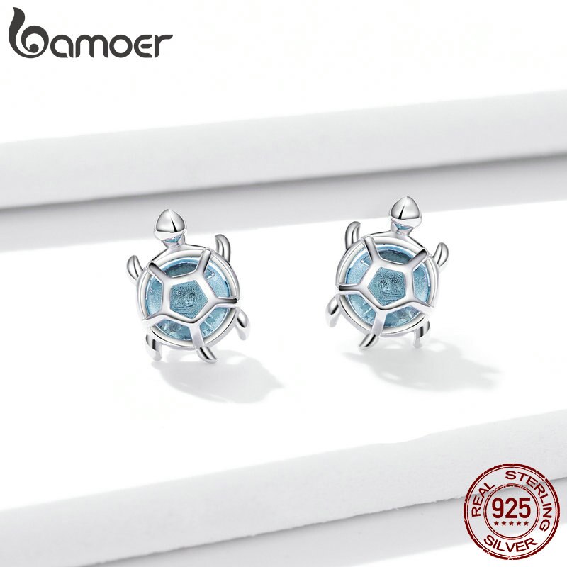 Bamoer Bông Tai bạc 925 Hình Rùa Biển Đính Đá cz bse406