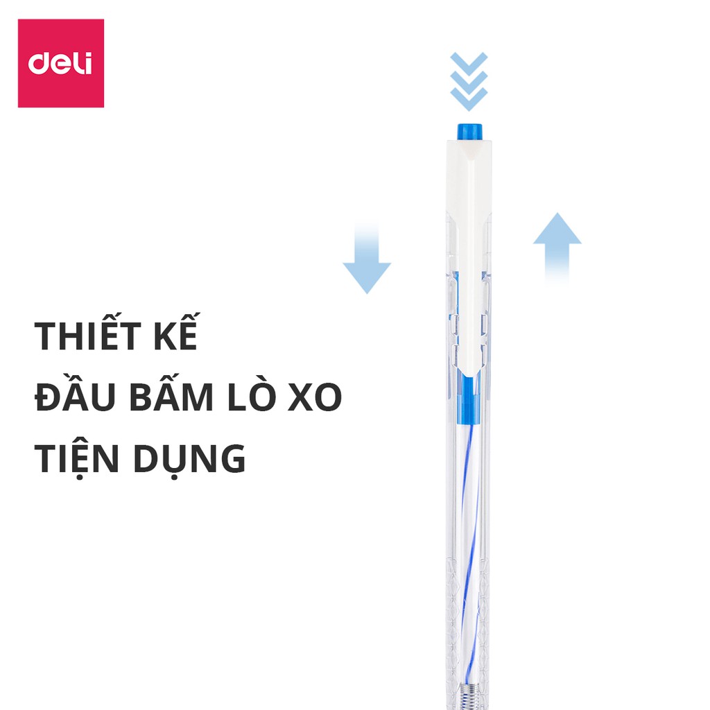 [Chính hãng giá rẻ] Combo Bút bi bấm văn phòng 3 mực xanh đen đỏ ngòi 0.5mm 0.7mm Deli viết nét đều trơn tru học sinh