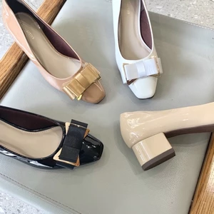 Giày cao gót 3 phân &5 phan ,7 phan mũi vuông gót vuông phối nơ đồng _ A3005XB_NƠVIENDONG