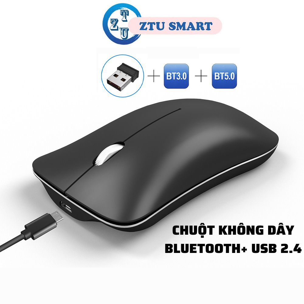 Mô tả Chuột Bluetooth ZTU Smart PM9 bluetooth + wireless USB 2.4GHz siêu mỏng tự sạc,không tiếng ồn - 1
