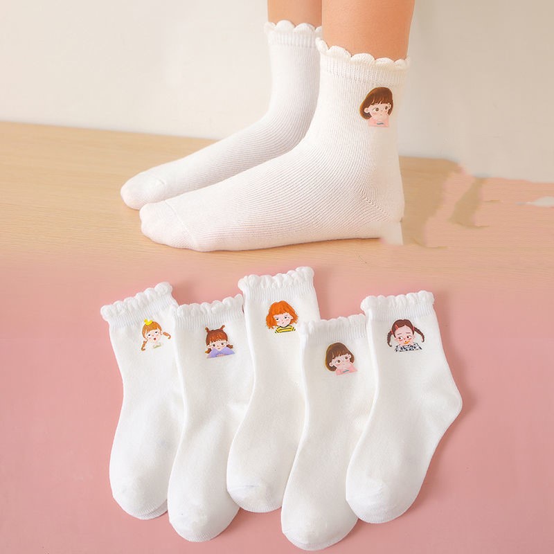 Vớ Cotton Trắng Đính Nơ Họa Tiết Hoạt Hình Dễ Thương Cho Bé Gái