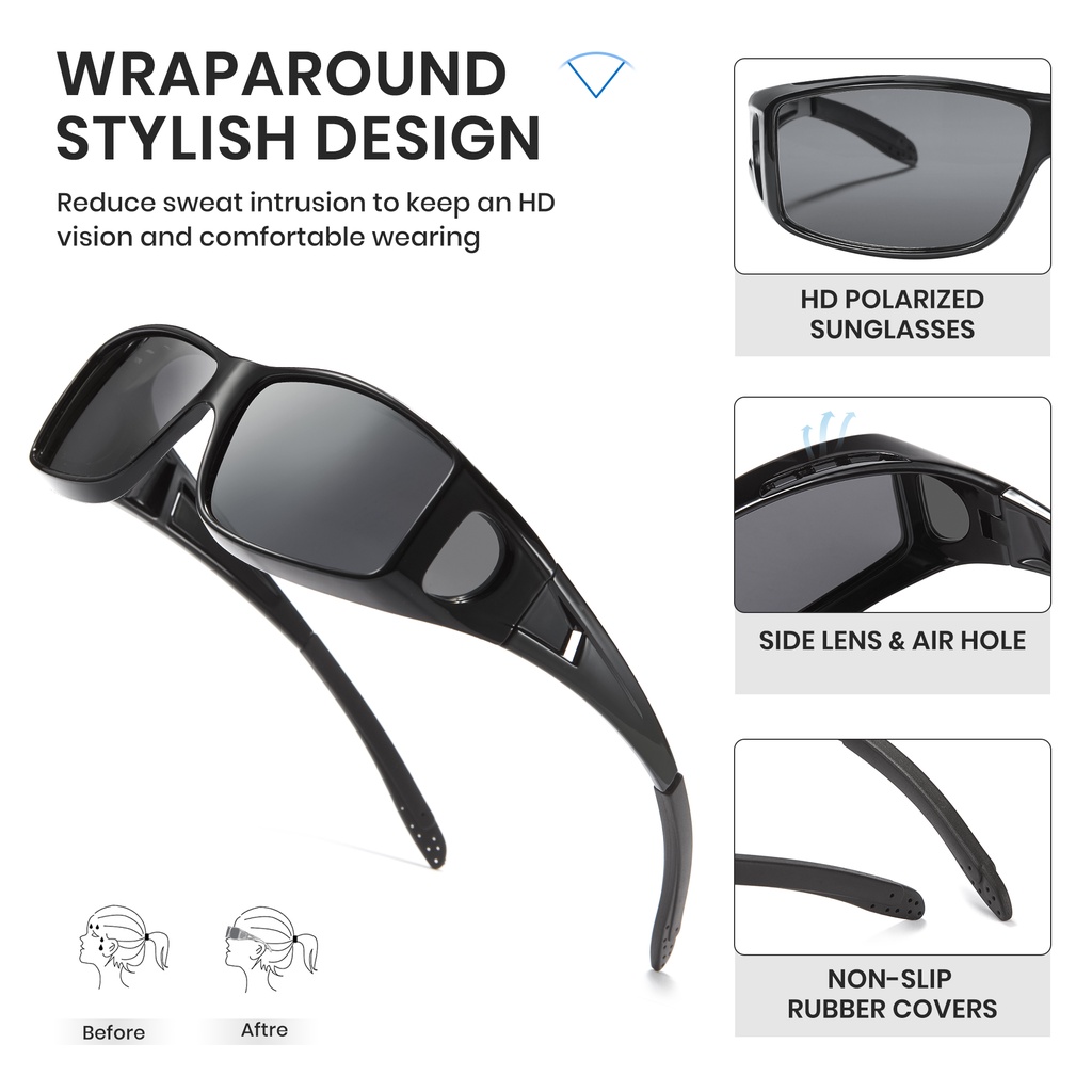 Cyxus Fit Over Kính Mát Dành Xung Quanh Thể Thao Lái Xe Kính Đeo Theo toa Kính Phân Cực 100% UV400 Kính Bảo Vệ Unisex 1304