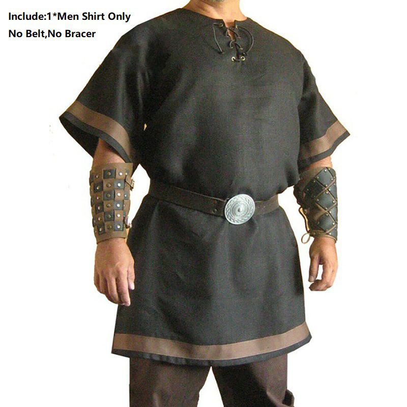 Nam Thời Trung Cổ Norman Viking Trang Phục Halloween Tay Ngắn Áo Dài Áo Sơ Mi