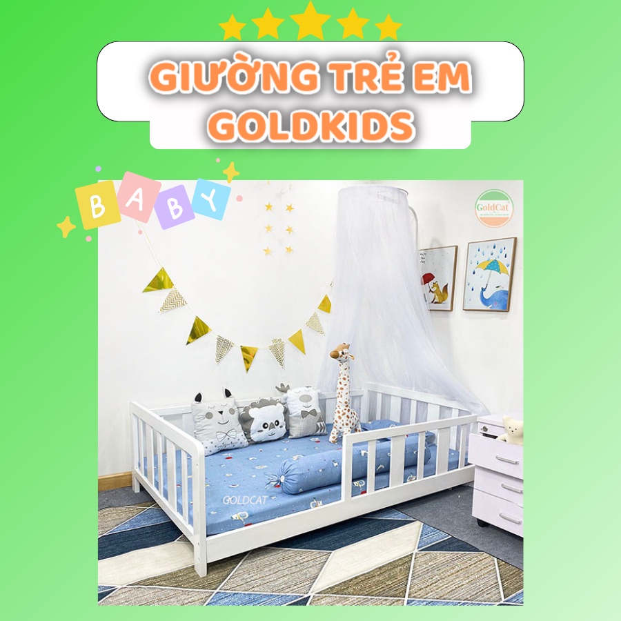 Mô tả Giường Gỗ GOLDCAT Cho Trẻ Từ 2-15 Tuổi Phong Cách Hàn Quốc, Trọng Tải Tối Đa 180kg, Gỗ Quế An Toàn - 6