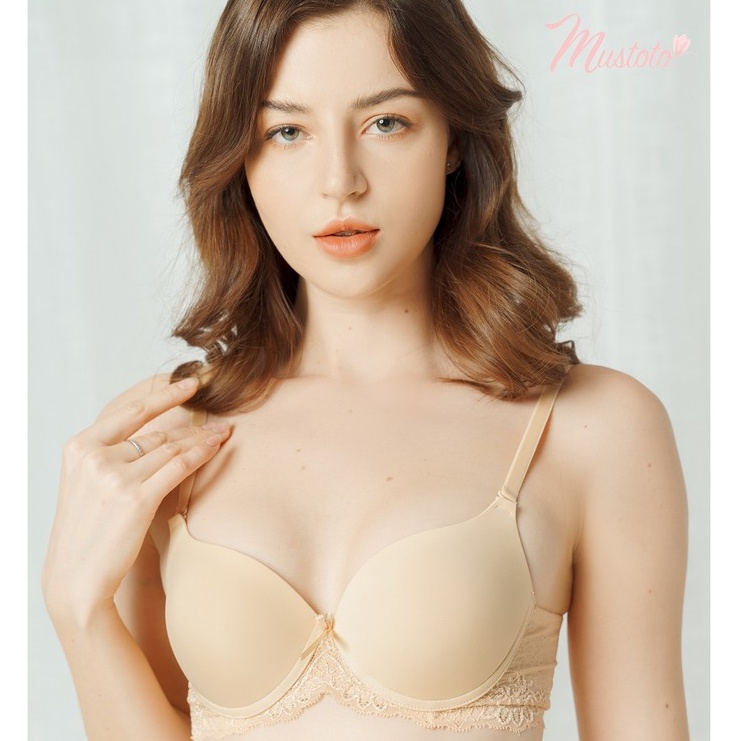 Áo Lót Nữ Siêu Nâng Ngực Mút Dày 5cm Trơn Phối Ren Bra Lily Mustoto MA16