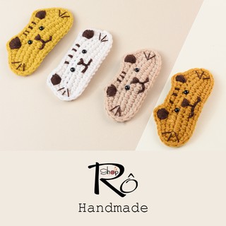 Kẹp tóc mái cute hình chú mèo đi hia cho nữ và bé gái 5cm |Cặp tóc bằng len xinh |Shop Rô Handmade