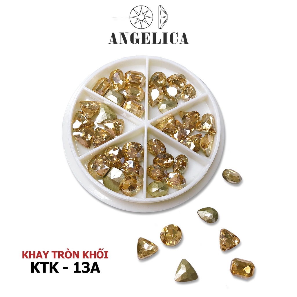 Đá Khối Nail Khay Tròn Mix Hình, Màu Trang Trí Móng ANGELICA KTK 36 Viên