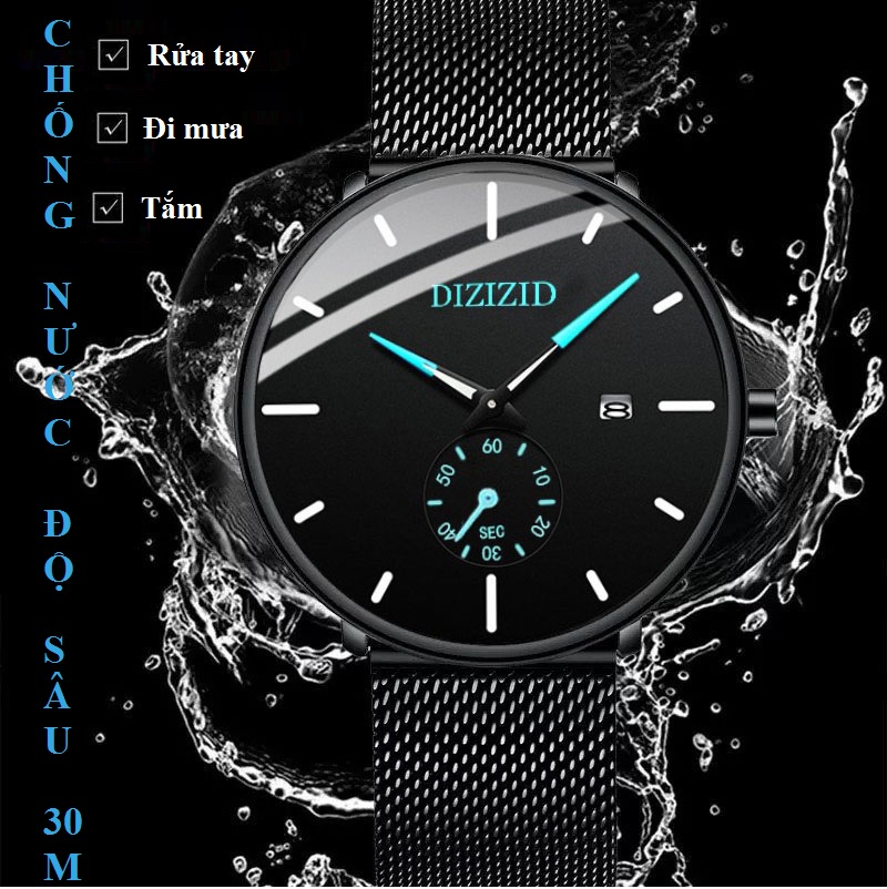 Mô tả Đồng hồ nam chính hãng DIZIZID dây thép lụa đen Chạy Full 5 kim - Có lịch ngày - Thiết kế trẻ trung hiện đại DZZ89 - 4
