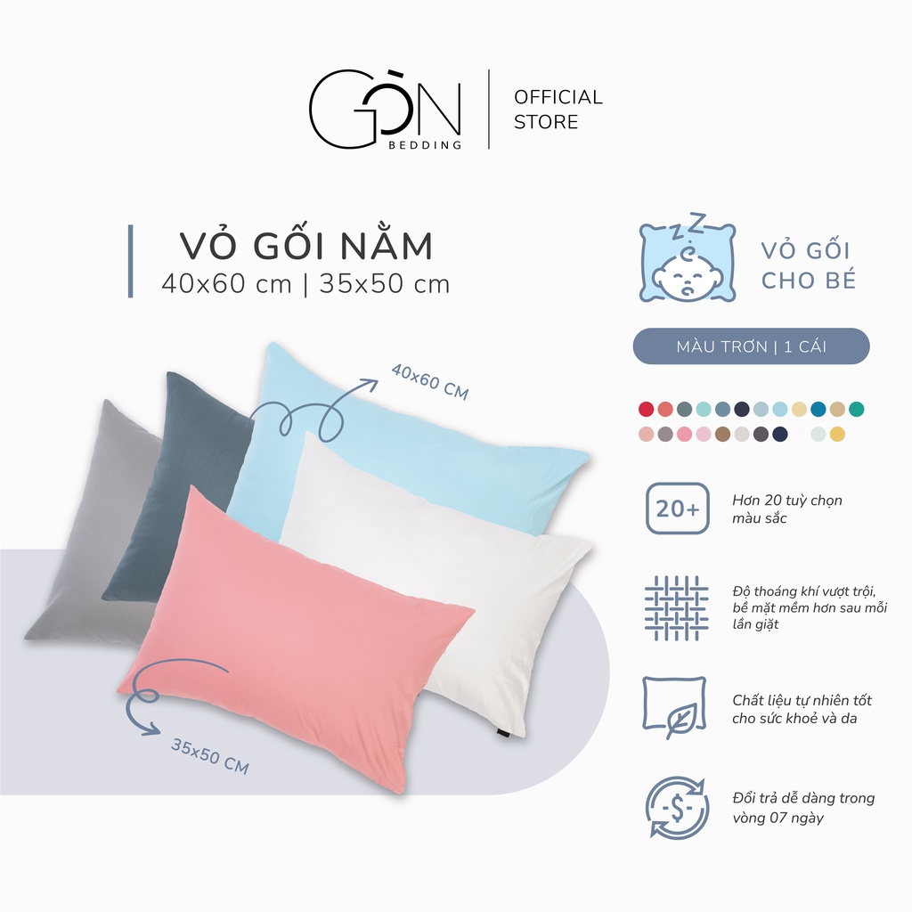 [Nhiều màu] Vỏ Gối Nằm Cho Bé Gòn Bedding Cotton 100% Hàn Quốc 35x50 cm | 40x60 cm