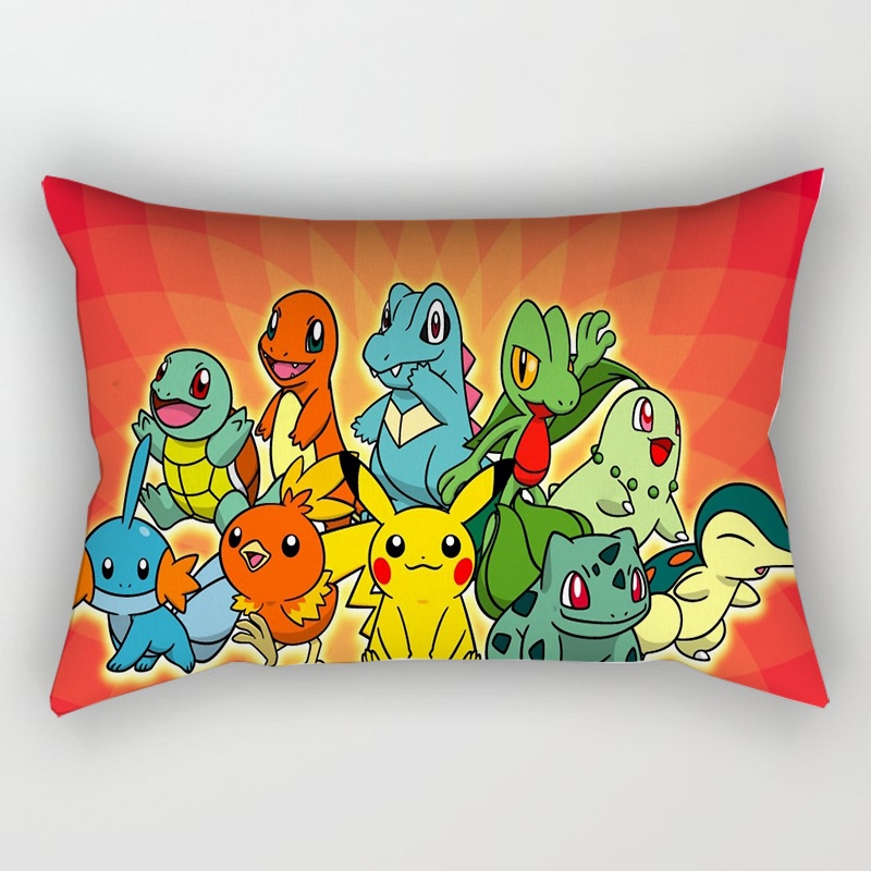 PS1 Pokemon Hoạt Hình Gối Anime Hình Chữ Nhật 30x50CM Sofa Phòng Ngủ Pikachu Tro Ketchum Trang Trí Da Đào Gối Cov