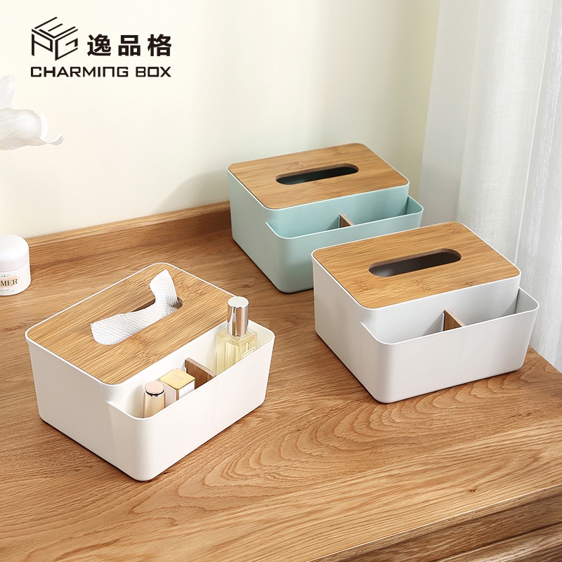 Hộp đựng khăn giấy CASEGRACE để bàn có nắp đậy gỗ hình chữ nhật đa năng