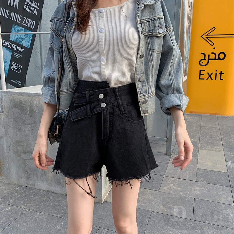 Ảnh Quần Short Jean Lưng Cao Dáng Rộng Rách Gối Phong Cách Hàn Quốc Thời Trang Mùa Hè Hàng Mới 2