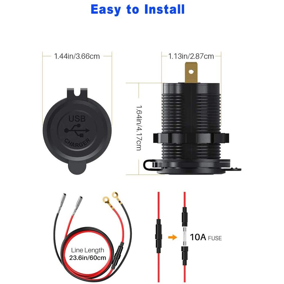 Củ Sạc Nhanh Usb 3.0 12v 36w Có Công Tắc Màu Xanh Dương Tiện Dụng Cho Xe Hơi