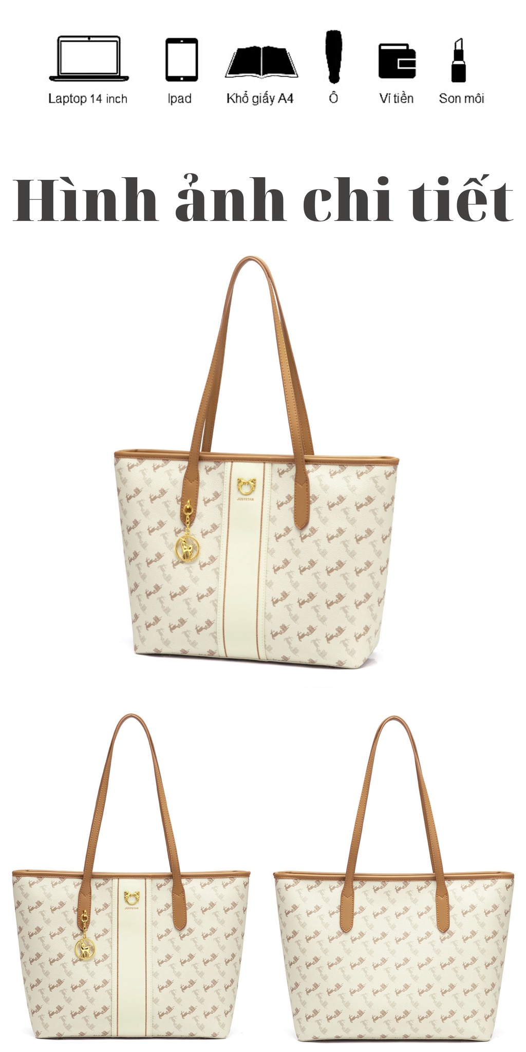 Mô tả Túi Tote bag công sở Just Star đẹp sang trọng size to lớn đi làm đi chơi du lịch cao cấp ViAnh Store 172849 - 4
