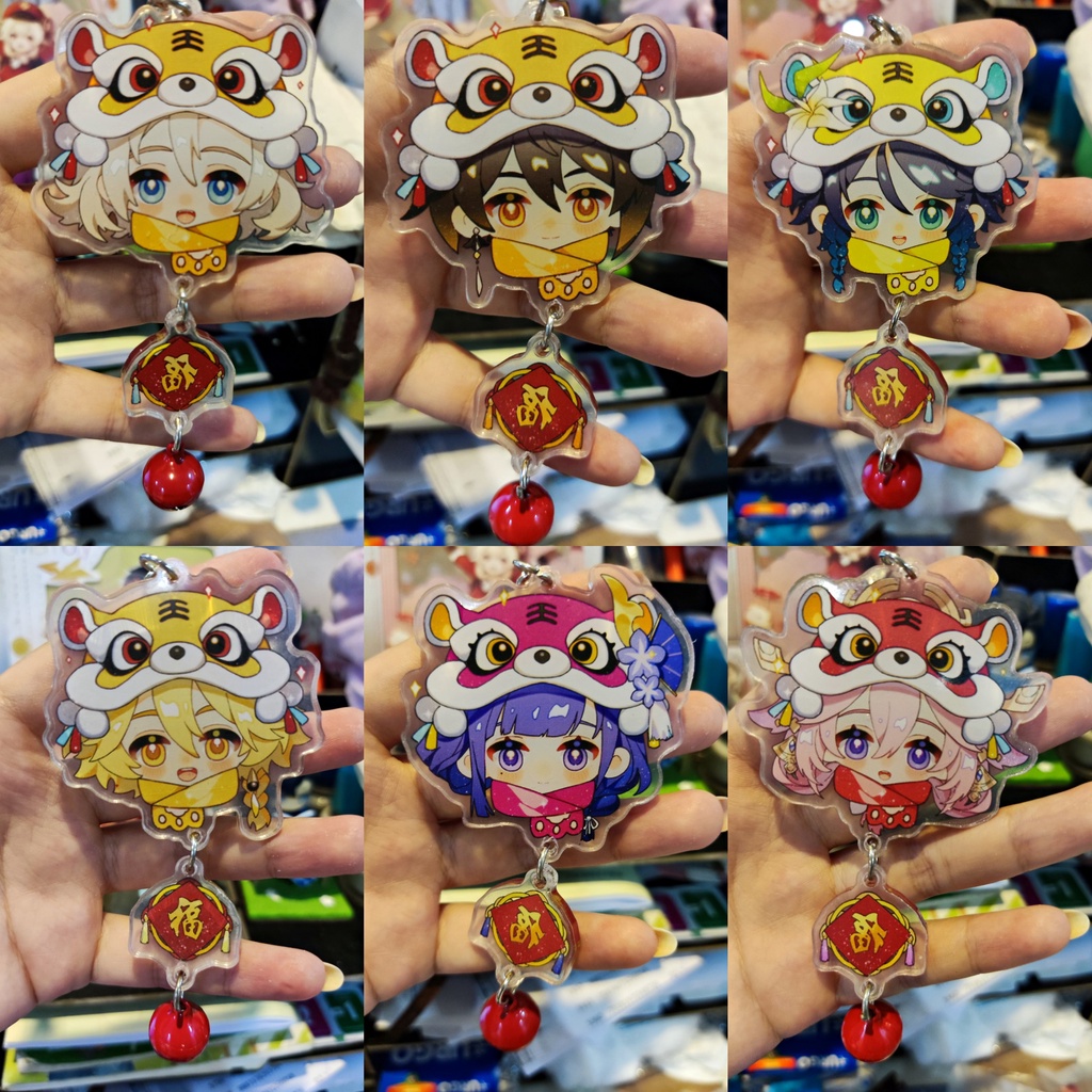 Genshin Impact Móc khóa chibi kỳ lân kèm chuông Zhongli Venti Ei Yae ...