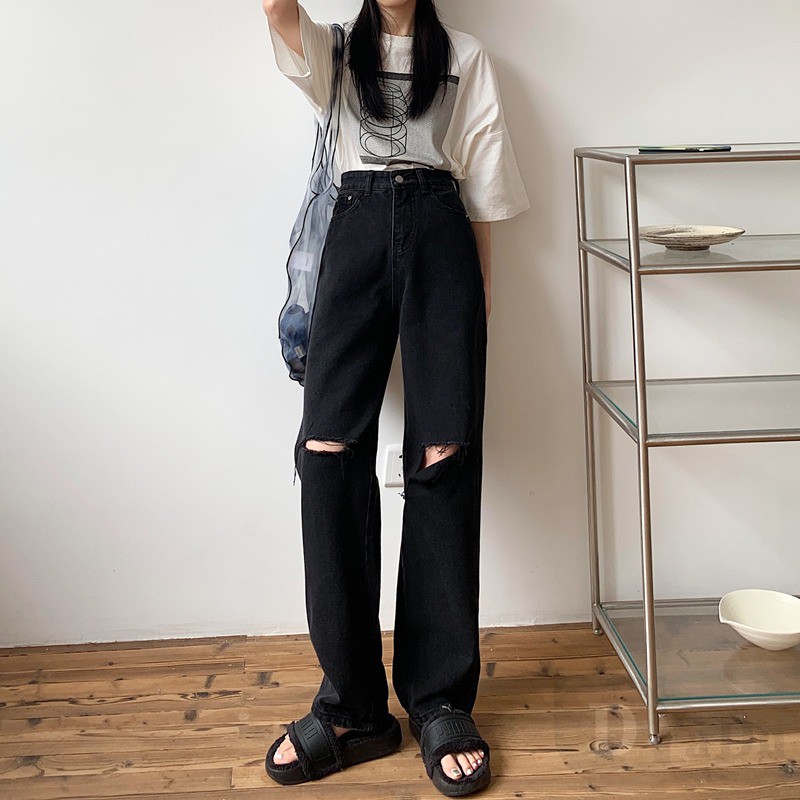 Ảnh Daduhey Quần jeans dáng dài phối vết rách cá tính thời trang cho nữ 1