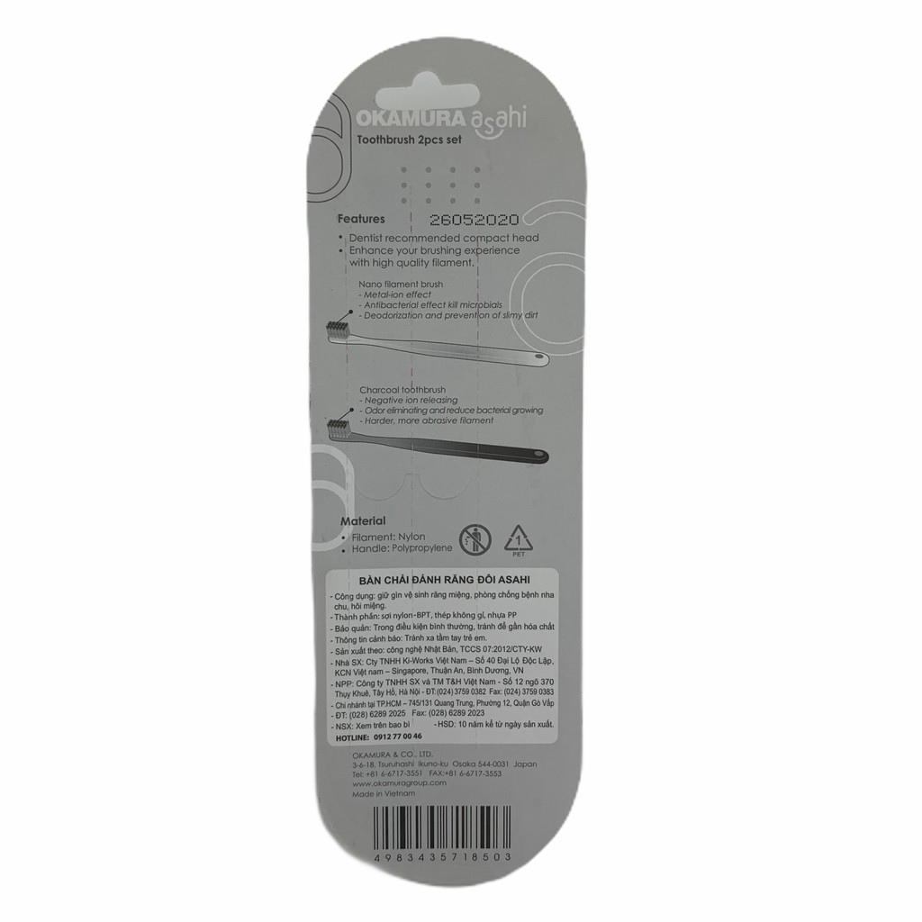 bàn chải răng Okamura Asahi 1 cặp 8503