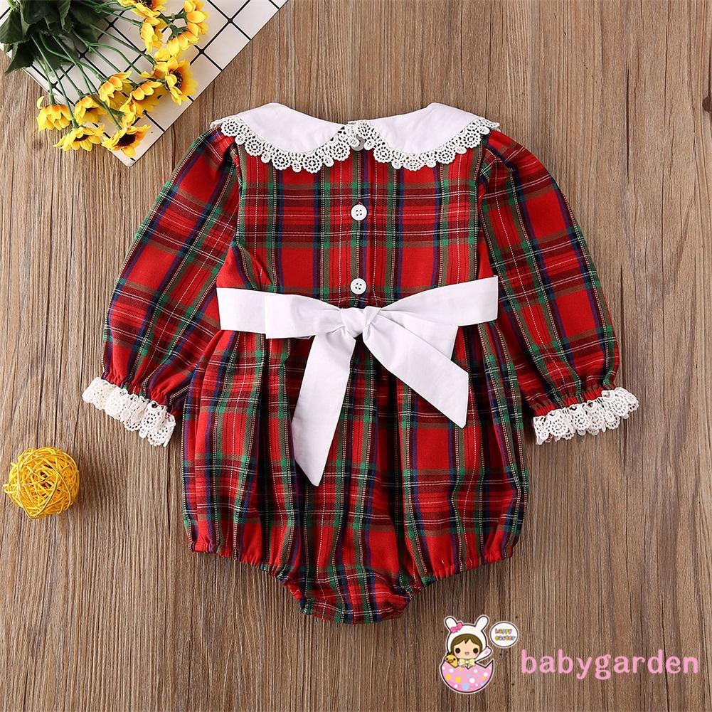 Bộ Áo Liền Quần Caro Tay Dài Dễ Thương Cho Bé Gái