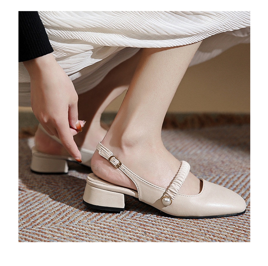 Mô tả Erosska - Giày cao gót quai ngang nhún ngọc cài hậu cao 3cm _ EL024 - 3