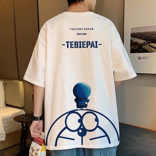Áo Thun Cotton Mềm Mại Dáng Rộng Tay Cộc Thoải Mái In Hình Doraemon Cho Nam