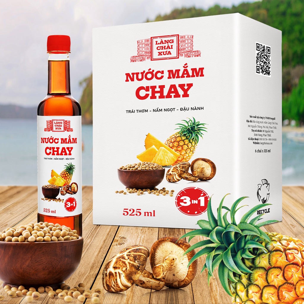 Mô tả Thùng 6 chai nước mắm CHAY 3 trong 1 Làng Chài Xưa 525ml trái thơm nấm ngọt đậu nành 300 năm truyền thống - 2