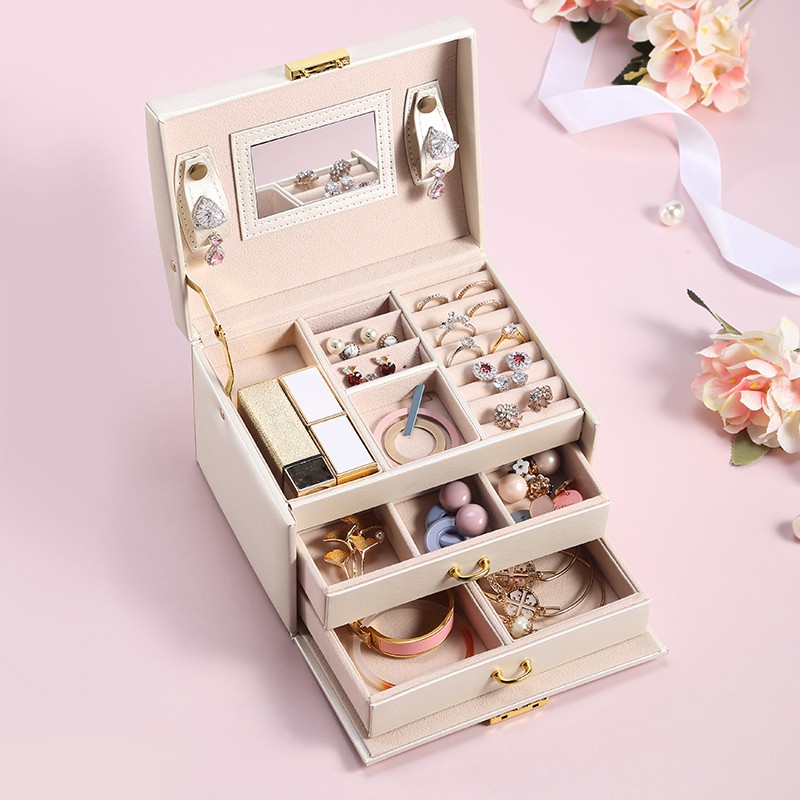 Hộp đựng trang sức CASEGRACE bằng vải nhung có gương soi
