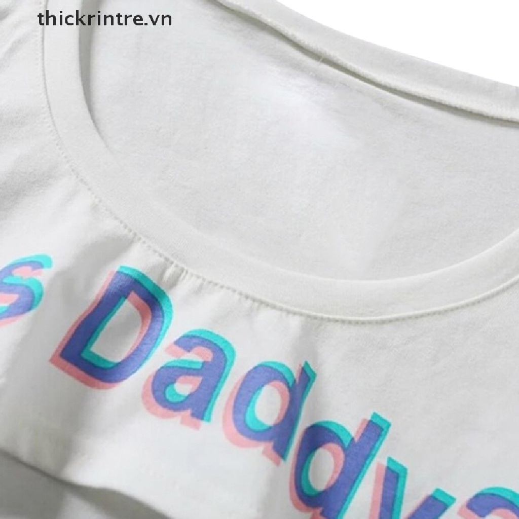 Áo Thun Lửng Ngắn Tay In Chữ Yes Daddy Cá Tính Cho Nữ