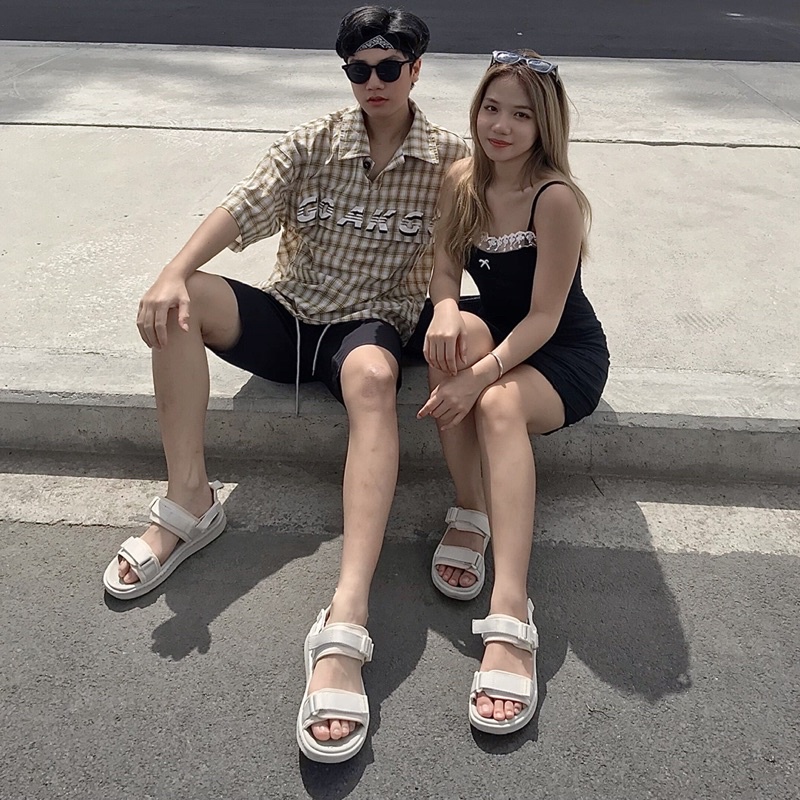 Ảnh Giày Sandal Unisex Genki Màu Kem Quai Ngang Đế Cao Su Thời Trang Chính Hãng Streetstyle YK278 3