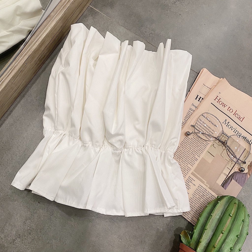 ÁO ỐNG TRẮNG CROPTOP XẾP LY RÚT EO TÔN DÁNG